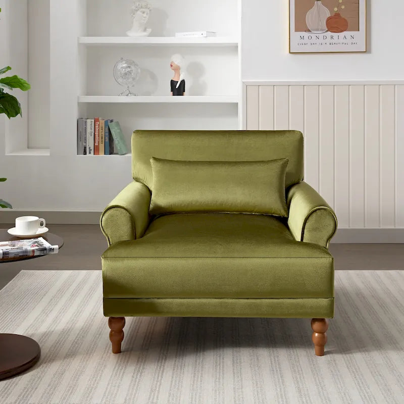 Oversized Accent Chair with Circular Armrests, Lumbar Support & Roman Column Legs
