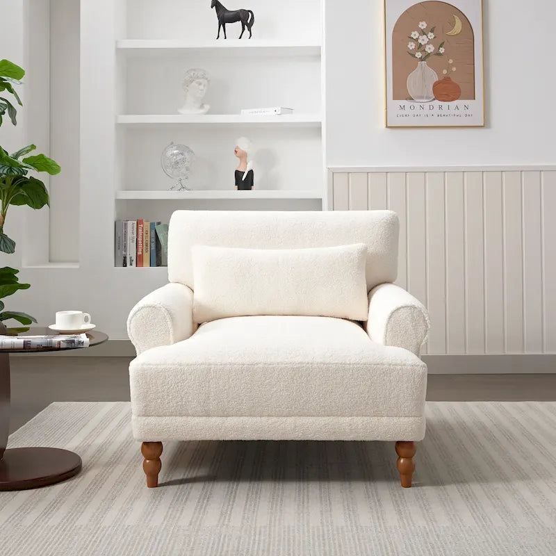 Oversized Accent Chair with Circular Armrests, Lumbar Support & Roman Column Legs