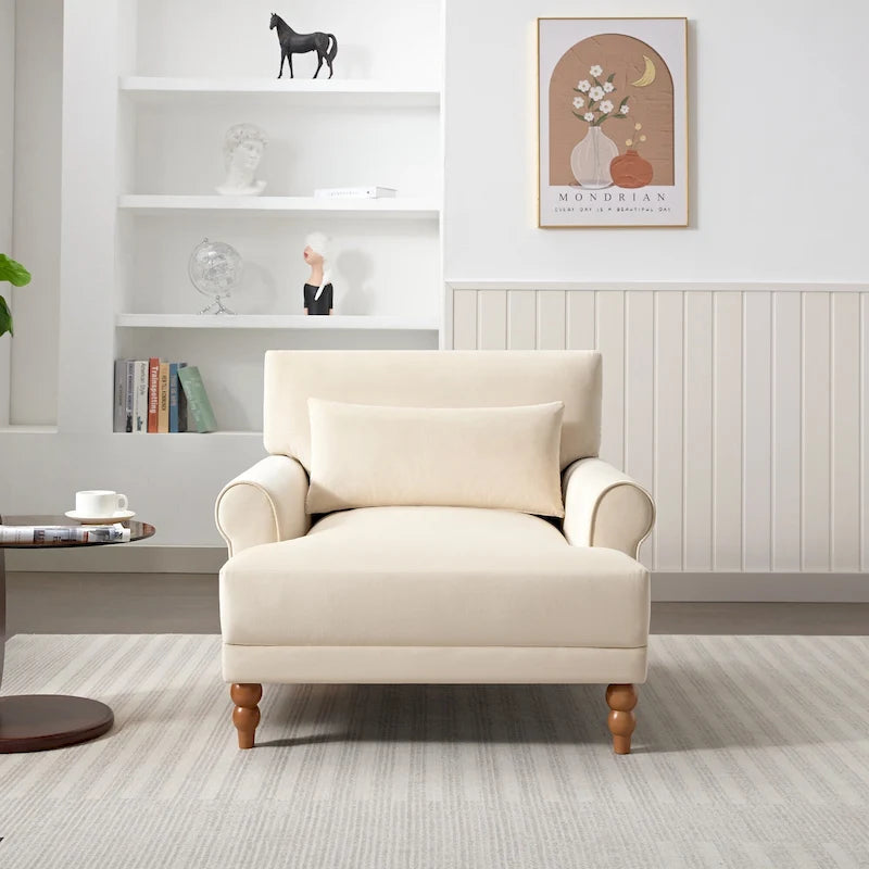 Oversized Accent Chair with Circular Armrests, Lumbar Support & Roman Column Legs