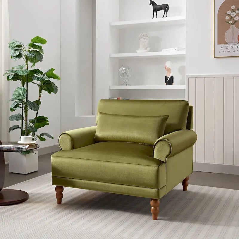 Oversized Accent Chair with Circular Armrests, Lumbar Support & Roman Column Legs