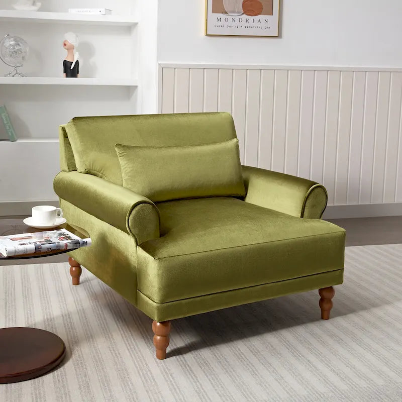 Oversized Accent Chair with Circular Armrests, Lumbar Support & Roman Column Legs