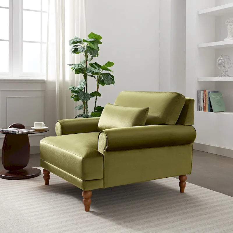 Oversized Accent Chair with Circular Armrests, Lumbar Support & Roman Column Legs