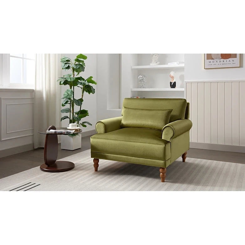 Oversized Accent Chair with Circular Armrests, Lumbar Support & Roman Column Legs