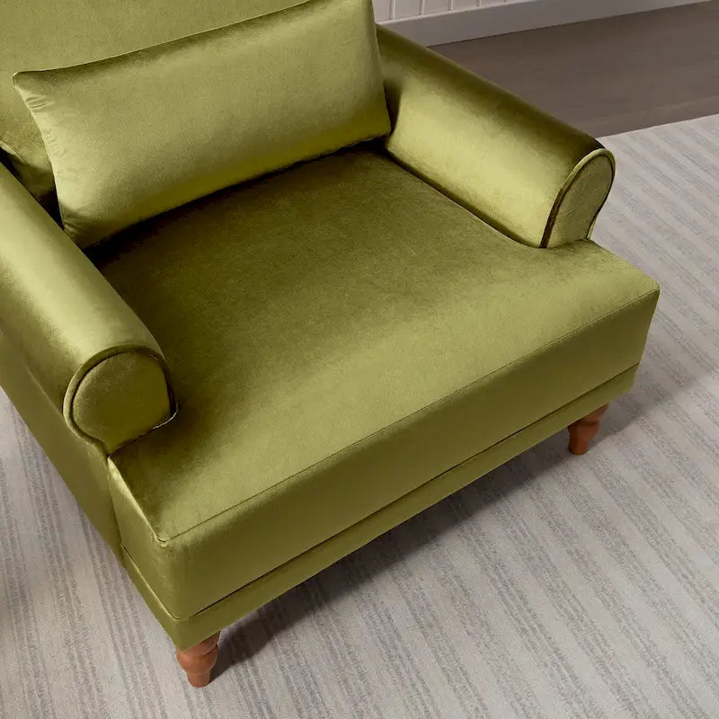 Oversized Accent Chair with Circular Armrests, Lumbar Support & Roman Column Legs