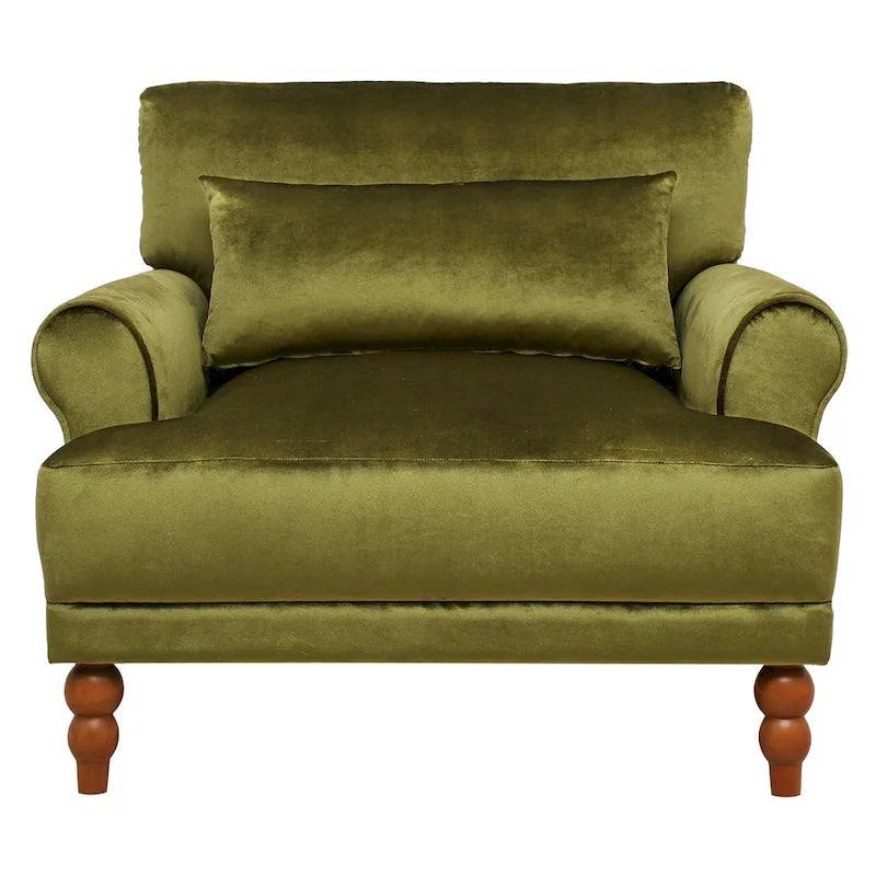 Oversized Accent Chair with Circular Armrests, Lumbar Support & Roman Column Legs