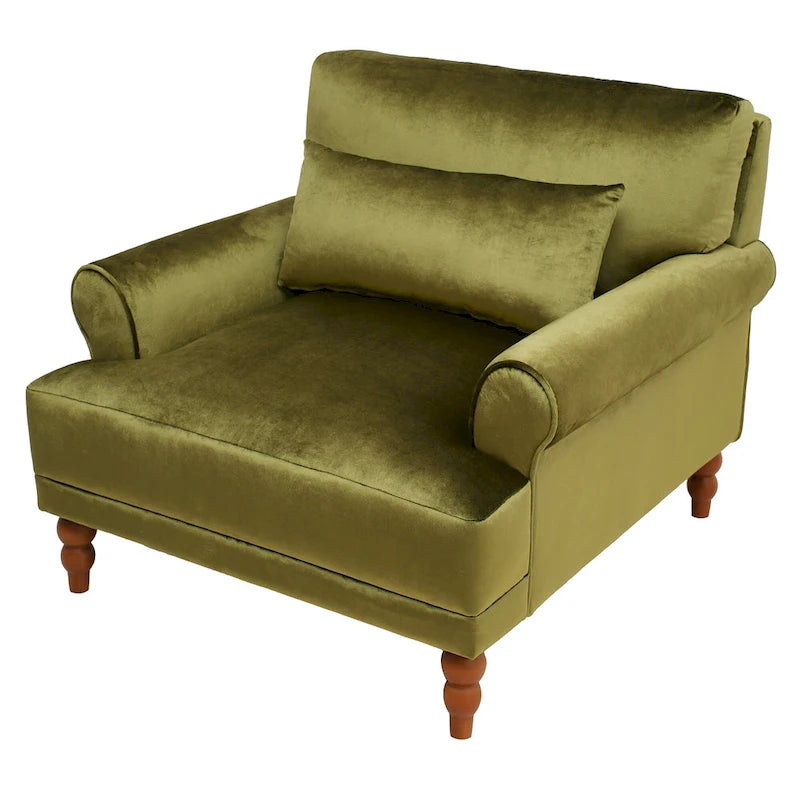 Oversized Accent Chair with Circular Armrests, Lumbar Support & Roman Column Legs