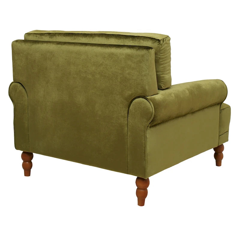 Oversized Accent Chair with Circular Armrests, Lumbar Support & Roman Column Legs