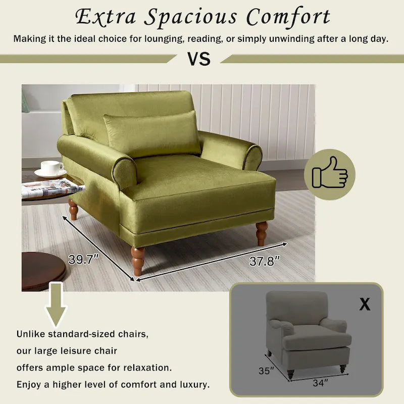 Oversized Accent Chair with Circular Armrests, Lumbar Support & Roman Column Legs