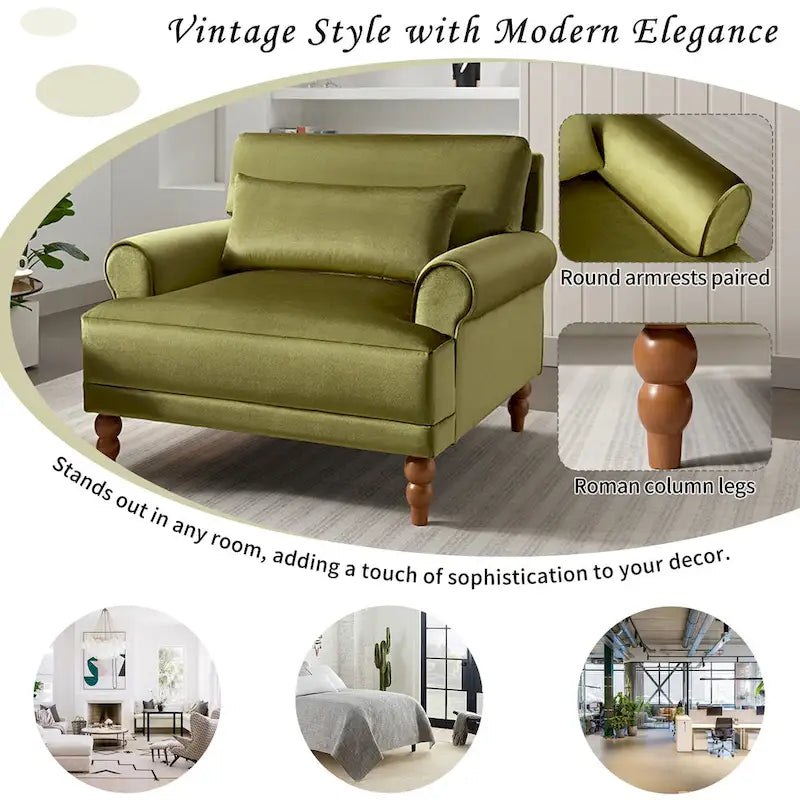 Oversized Accent Chair with Circular Armrests, Lumbar Support & Roman Column Legs