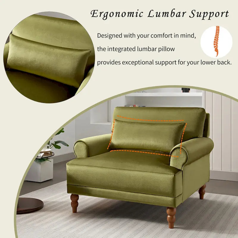 Oversized Accent Chair with Circular Armrests, Lumbar Support & Roman Column Legs