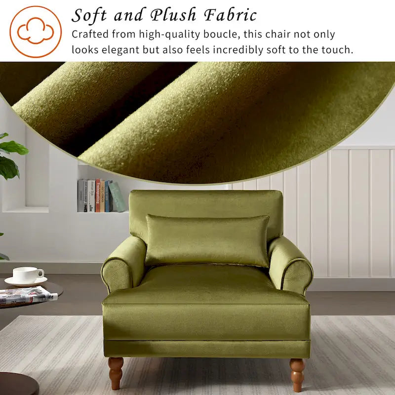 Oversized Accent Chair with Circular Armrests, Lumbar Support & Roman Column Legs
