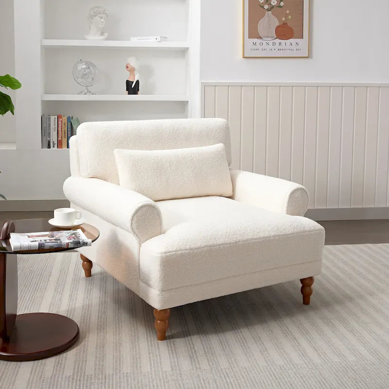 Oversized Accent Chair with Circular Armrests, Lumbar Support & Roman Column Legs