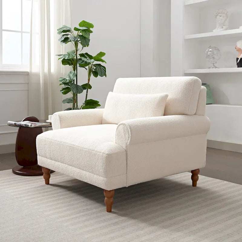 Oversized Accent Chair with Circular Armrests, Lumbar Support & Roman Column Legs
