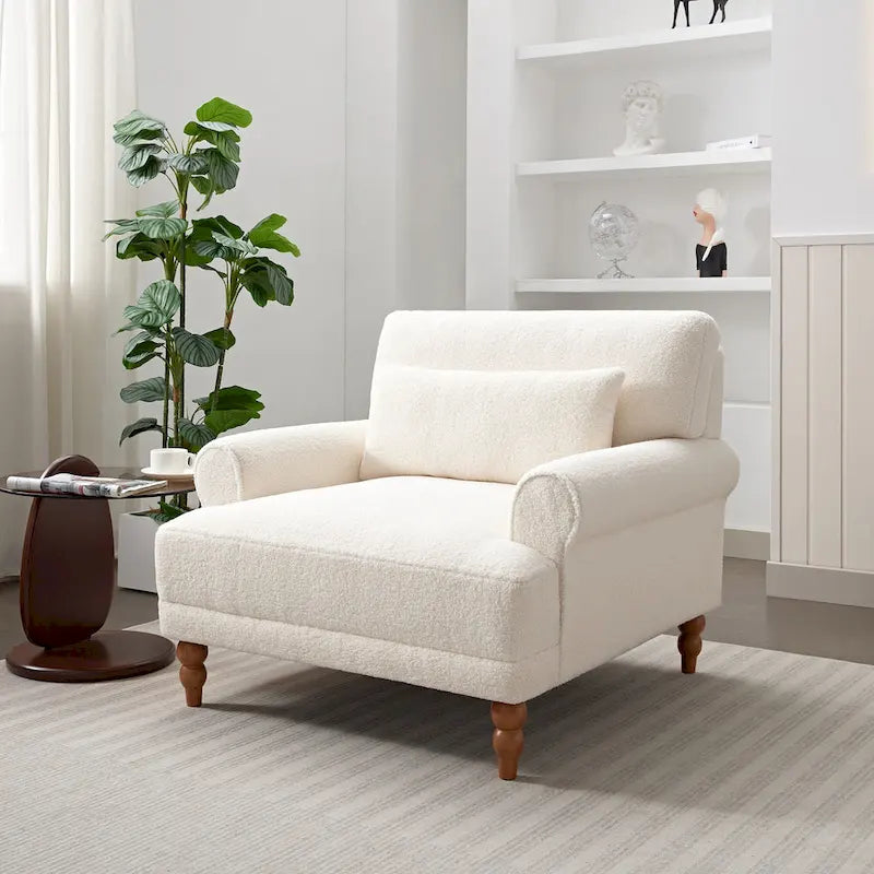 Oversized Accent Chair with Circular Armrests, Lumbar Support & Roman Column Legs