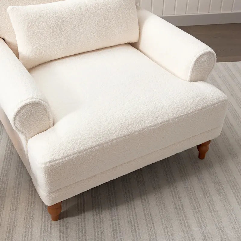 Oversized Accent Chair with Circular Armrests, Lumbar Support & Roman Column Legs
