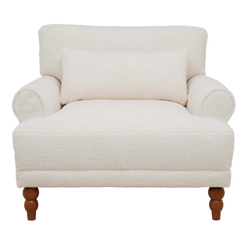 Oversized Accent Chair with Circular Armrests, Lumbar Support & Roman Column Legs