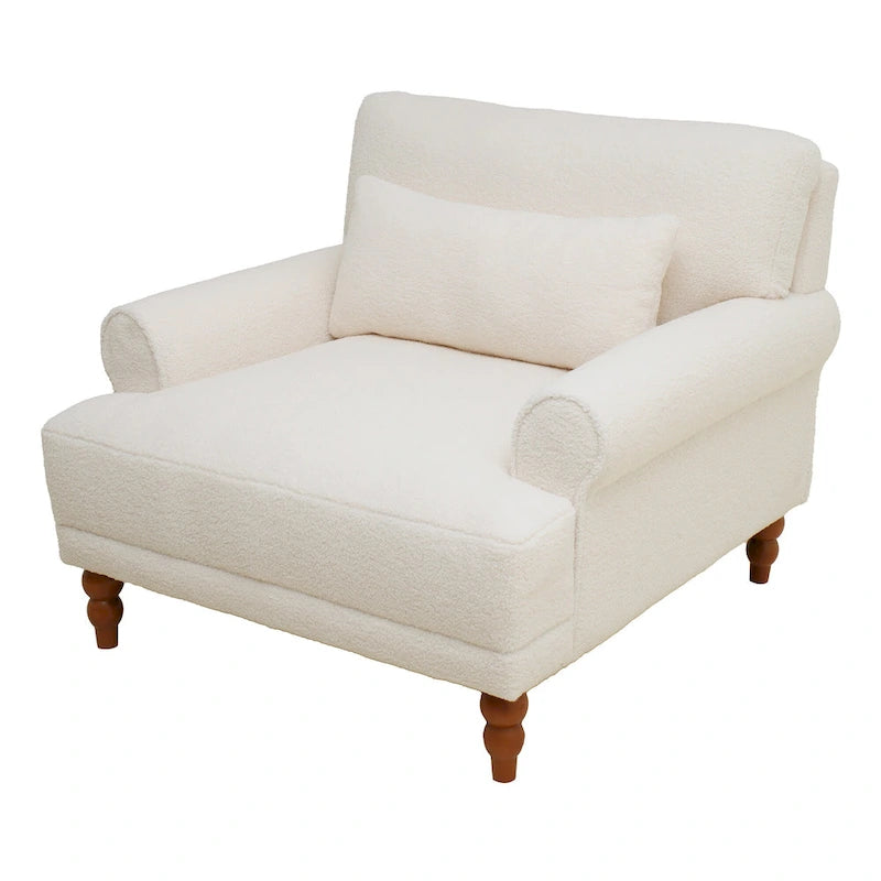 Oversized Accent Chair with Circular Armrests, Lumbar Support & Roman Column Legs