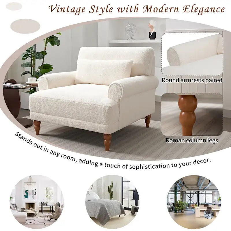 Oversized Accent Chair with Circular Armrests, Lumbar Support & Roman Column Legs