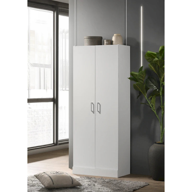 Modern Double Door Tall Storage Cabinet – 3 Shelves (2 Adjustable), White