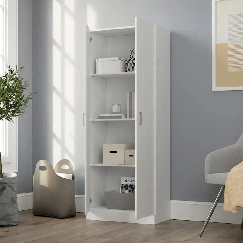 Modern Double Door Tall Storage Cabinet – 3 Shelves (2 Adjustable), White