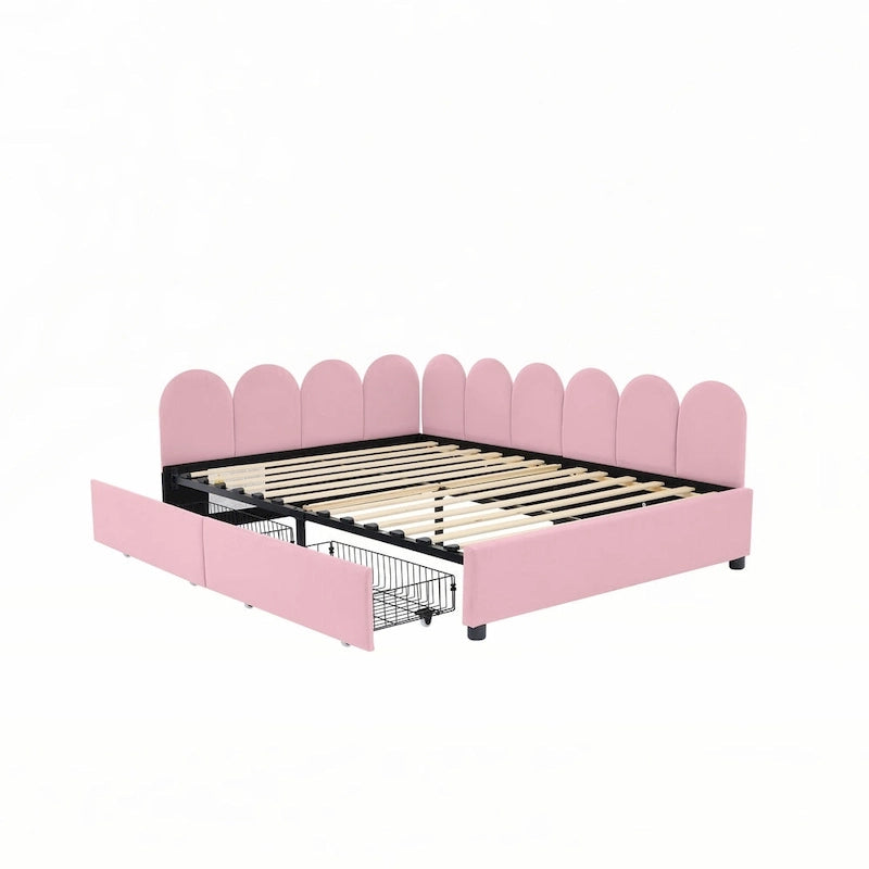 Full Size Velvet Upholstered Daybed – Tufted Diagonal Headboard & 2 Storage Drawers