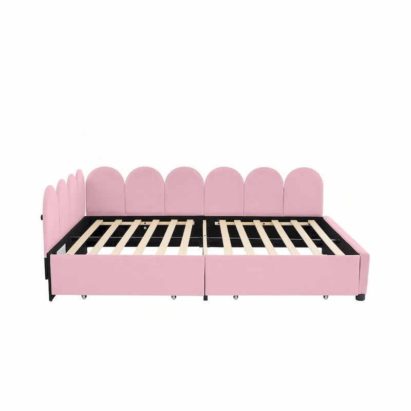 Full Size Velvet Upholstered Daybed – Tufted Diagonal Headboard & 2 Storage Drawers