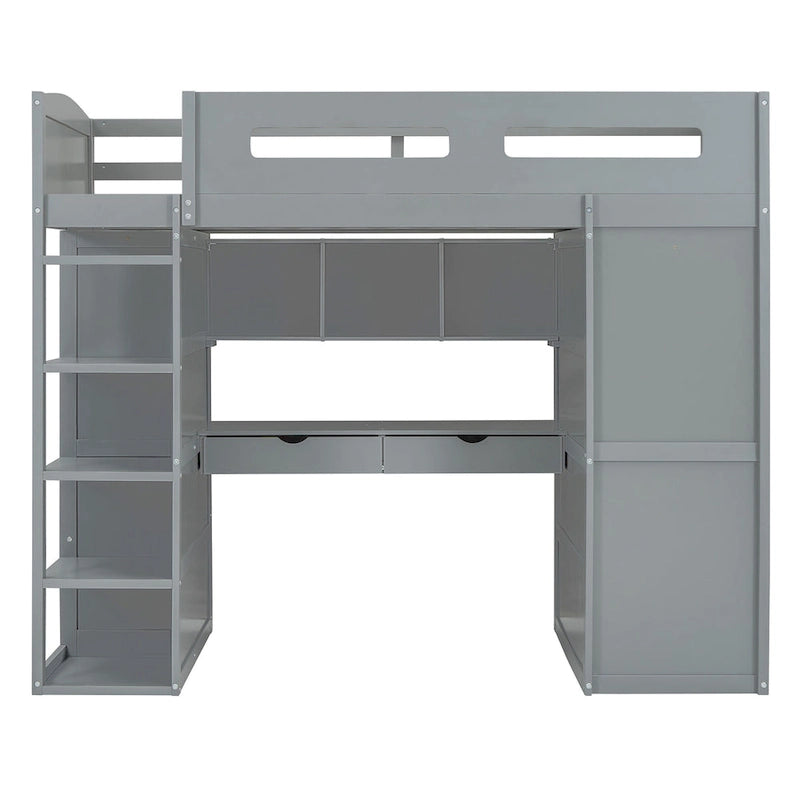 Loft Bed with Built-In Desk, Wardrobe, 4 Drawers & 4 Shelves — Twin & Full Size