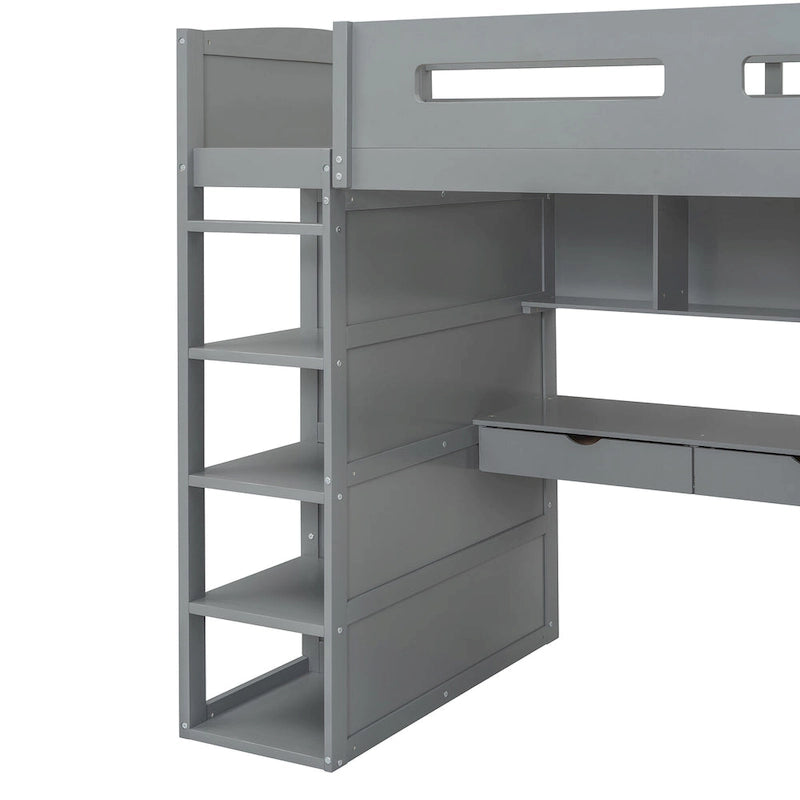 Loft Bed with Built-In Desk, Wardrobe, 4 Drawers & 4 Shelves — Twin & Full Size