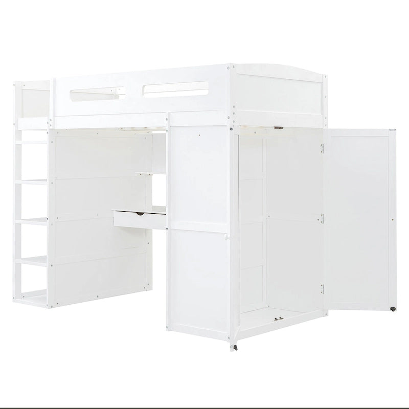 Loft Bed with Built-In Desk, Wardrobe, 4 Drawers & 4 Shelves — Twin & Full Size