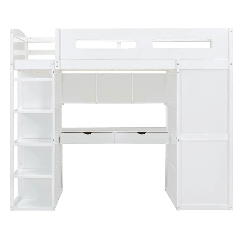 Loft Bed with Built-In Desk, Wardrobe, 4 Drawers & 4 Shelves — Twin & Full Size