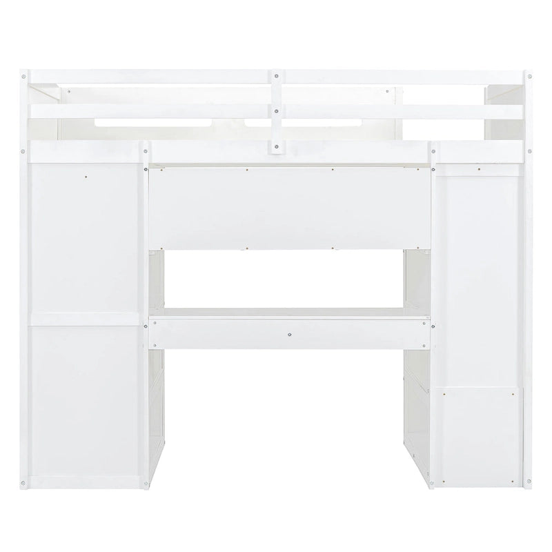 Loft Bed with Built-In Desk, Wardrobe, 4 Drawers & 4 Shelves — Twin & Full Size