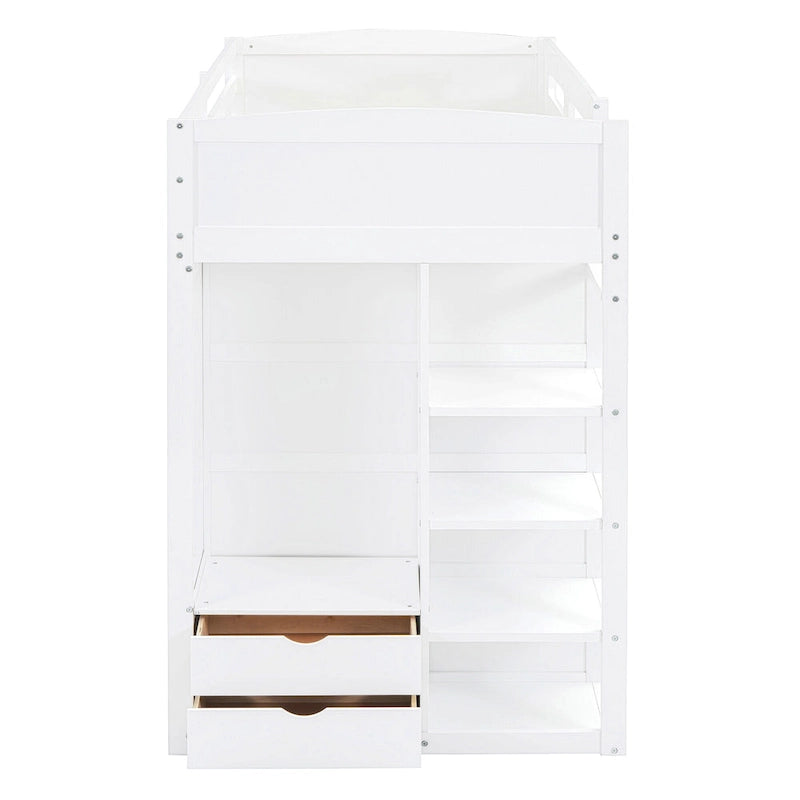 Loft Bed with Built-In Desk, Wardrobe, 4 Drawers & 4 Shelves — Twin & Full Size