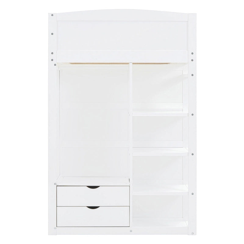 Loft Bed with Built-In Desk, Wardrobe, 4 Drawers & 4 Shelves — Twin & Full Size