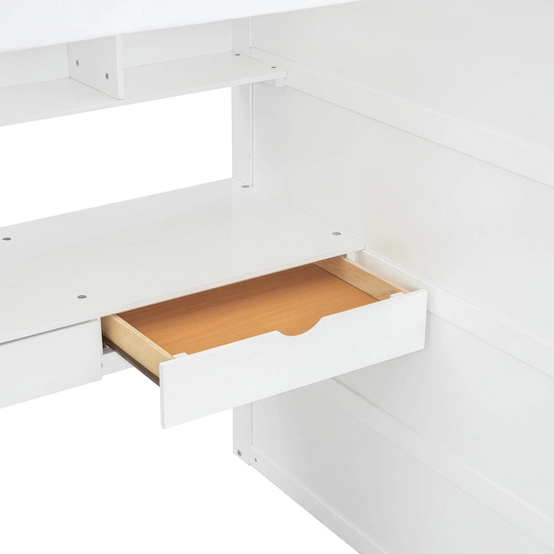 Loft Bed with Built-In Desk, Wardrobe, 4 Drawers & 4 Shelves — Twin & Full Size