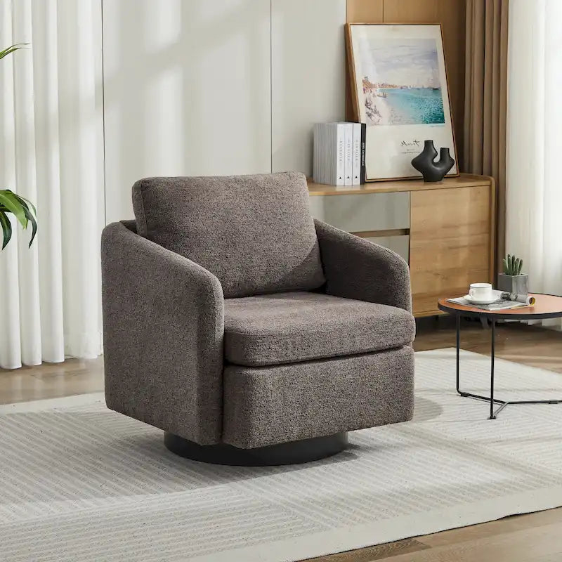 Modern Chenille Swivel Accent Chair – Inner Spring Cushion, 360° Rotation & Solid Wood Frame