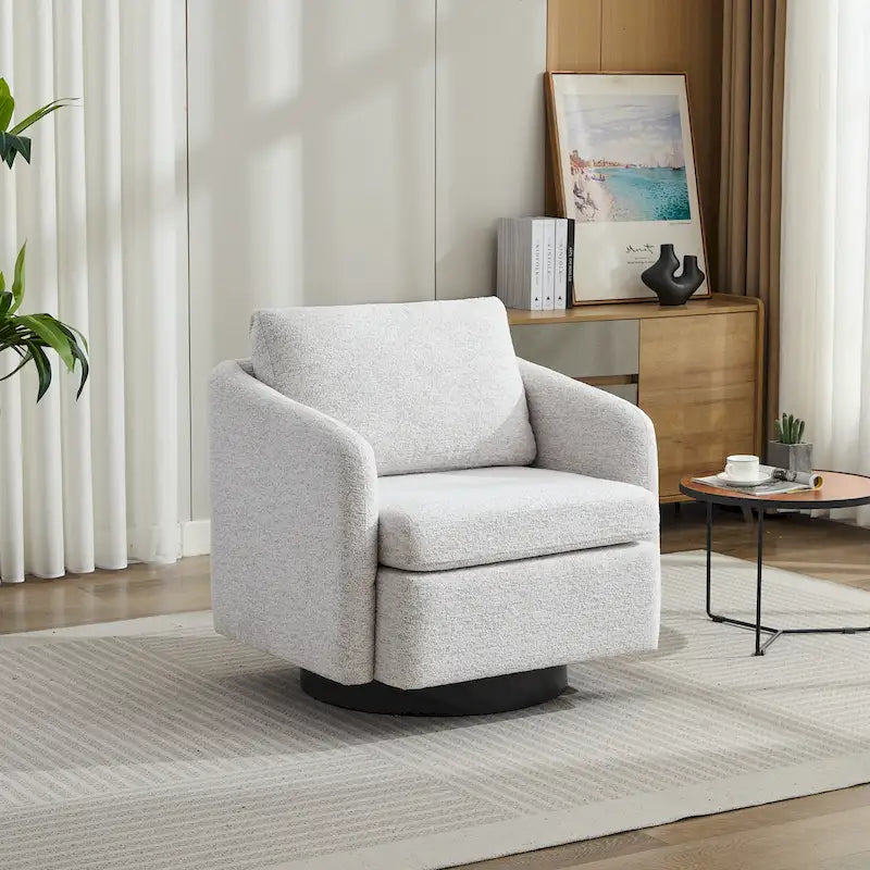 Modern Chenille Swivel Accent Chair – Inner Spring Cushion, 360° Rotation & Solid Wood Frame