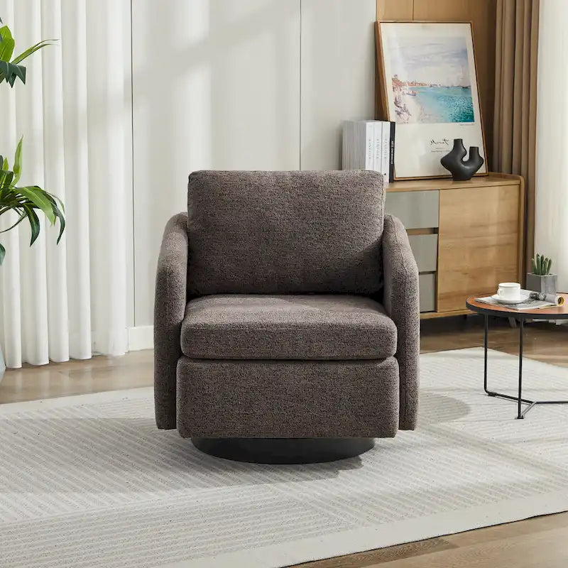 Modern Chenille Swivel Accent Chair – Inner Spring Cushion, 360° Rotation & Solid Wood Frame