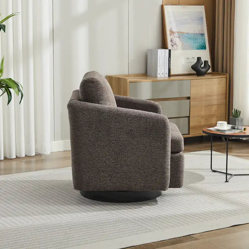 Modern Chenille Swivel Accent Chair – Inner Spring Cushion, 360° Rotation & Solid Wood Frame