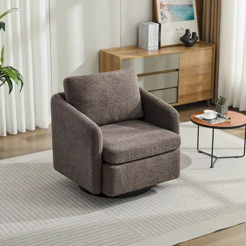 Modern Chenille Swivel Accent Chair – Inner Spring Cushion, 360° Rotation & Solid Wood Frame