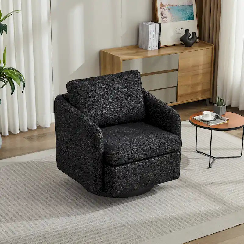 Modern Chenille Swivel Accent Chair – Inner Spring Cushion, 360° Rotation & Solid Wood Frame