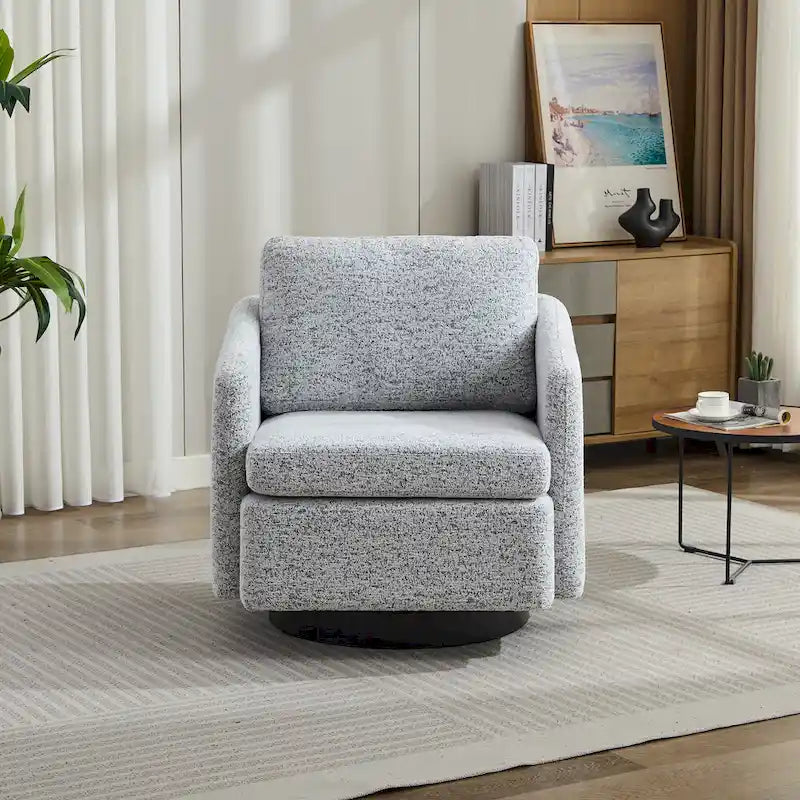 Modern Chenille Swivel Accent Chair – Inner Spring Cushion, 360° Rotation & Solid Wood Frame