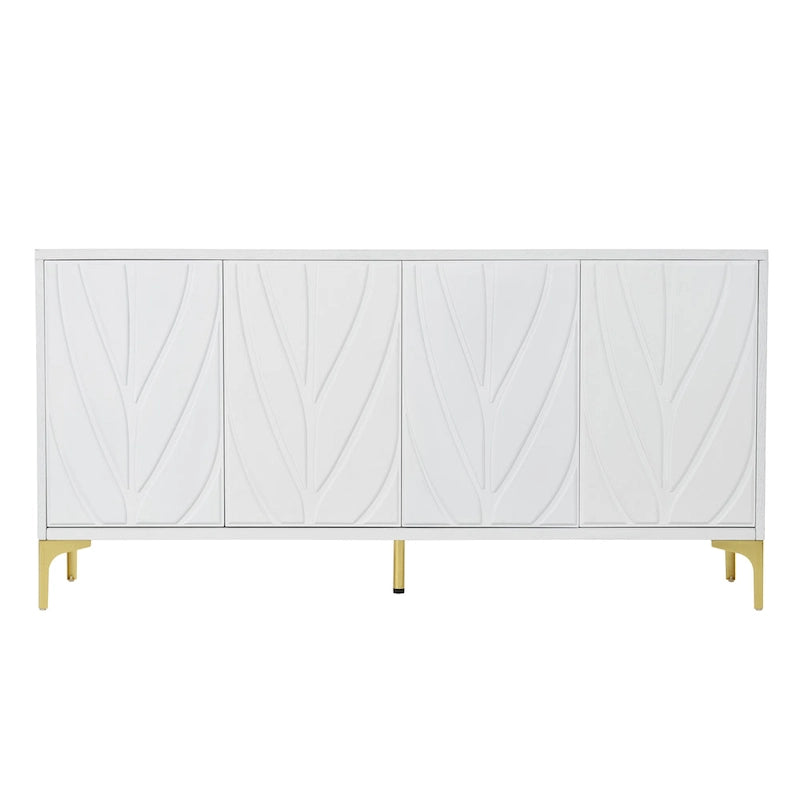 4-Door Carved Sideboard Buffet Cabinet – Handleless Push-to-Open with Adjustable Shelves