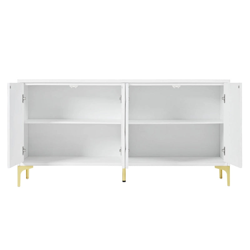 4-Door Carved Sideboard Buffet Cabinet – Handleless Push-to-Open with Adjustable Shelves