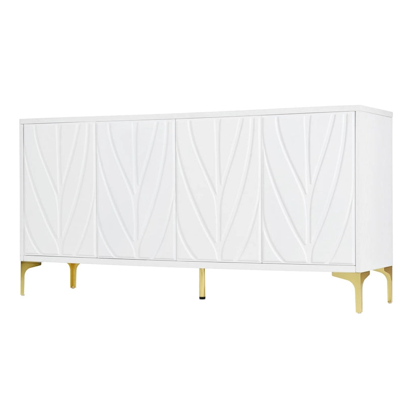 4-Door Carved Sideboard Buffet Cabinet – Handleless Push-to-Open with Adjustable Shelves