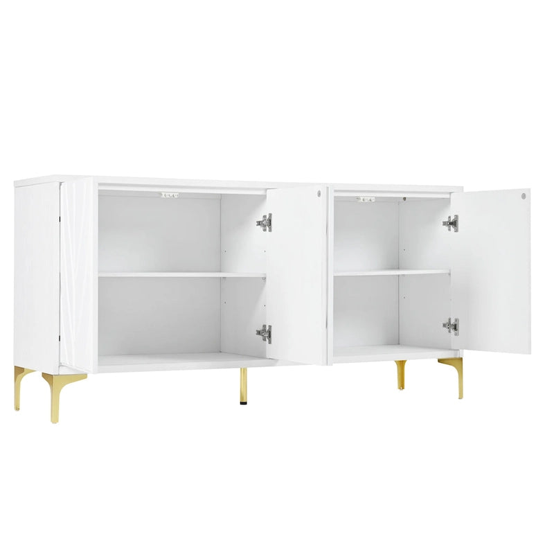 4-Door Carved Sideboard Buffet Cabinet – Handleless Push-to-Open with Adjustable Shelves