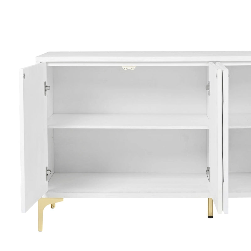 4-Door Carved Sideboard Buffet Cabinet – Handleless Push-to-Open with Adjustable Shelves