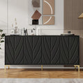 4-Door Carved Sideboard Buffet Cabinet – Handleless Push-to-Open with Adjustable Shelves