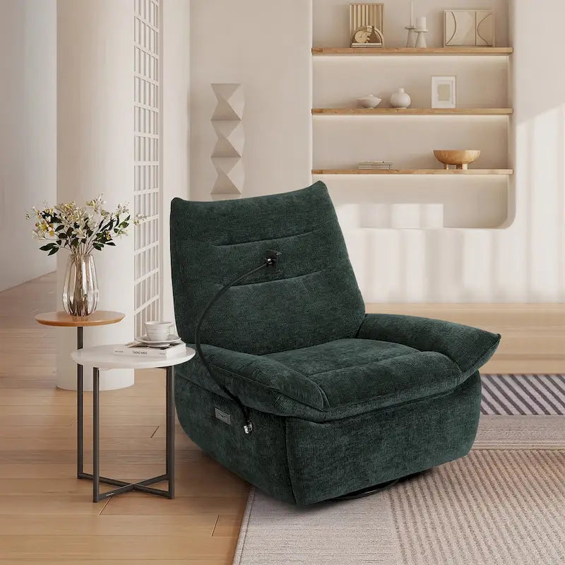 Power Recliner Chair with 360° Swivel, Glider & Rocker – Wireless Charging & Tufted Chenille
