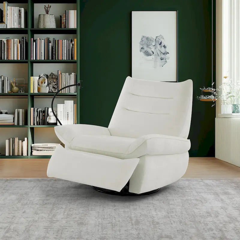 Power Recliner Chair with 360° Swivel, Glider & Rocker – Wireless Charging & Tufted Chenille