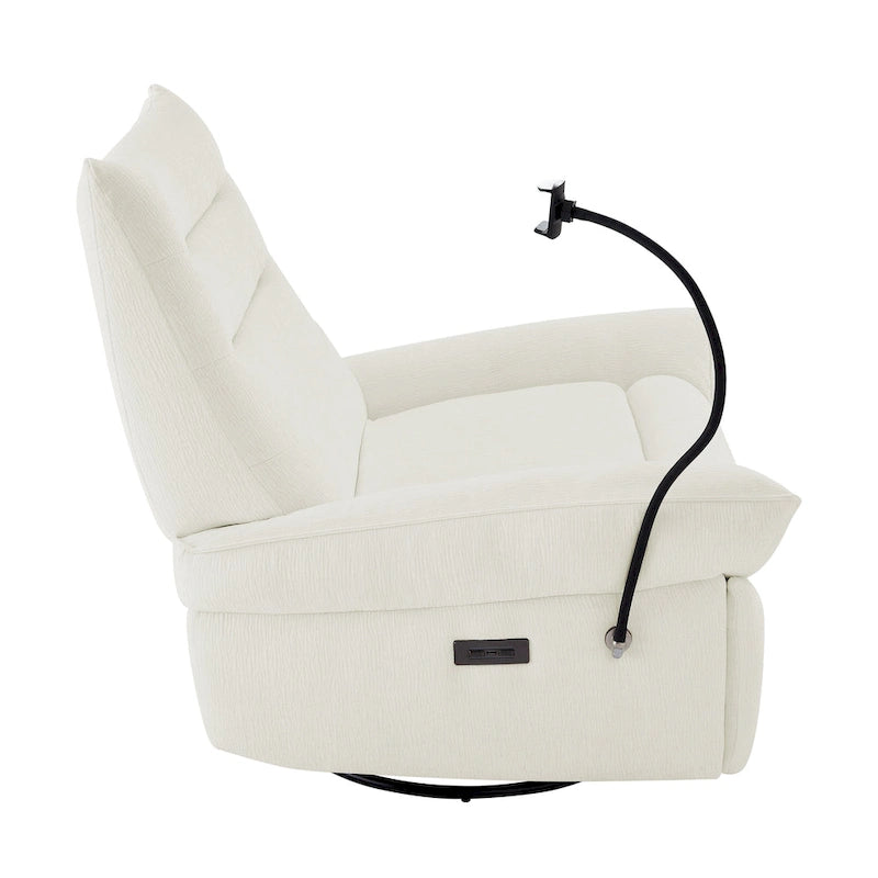 Power Recliner Chair with 360° Swivel, Glider & Rocker – Wireless Charging & Tufted Chenille